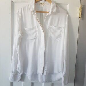 Cloth & Stone Boho Frayed Button Front Blouse Top White Sz M